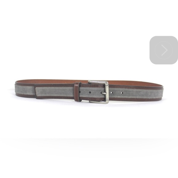 Johnston & Murphy Brown Leather and Gray Suede Men’s Belt Silver Buckle - Picture 2 of 3